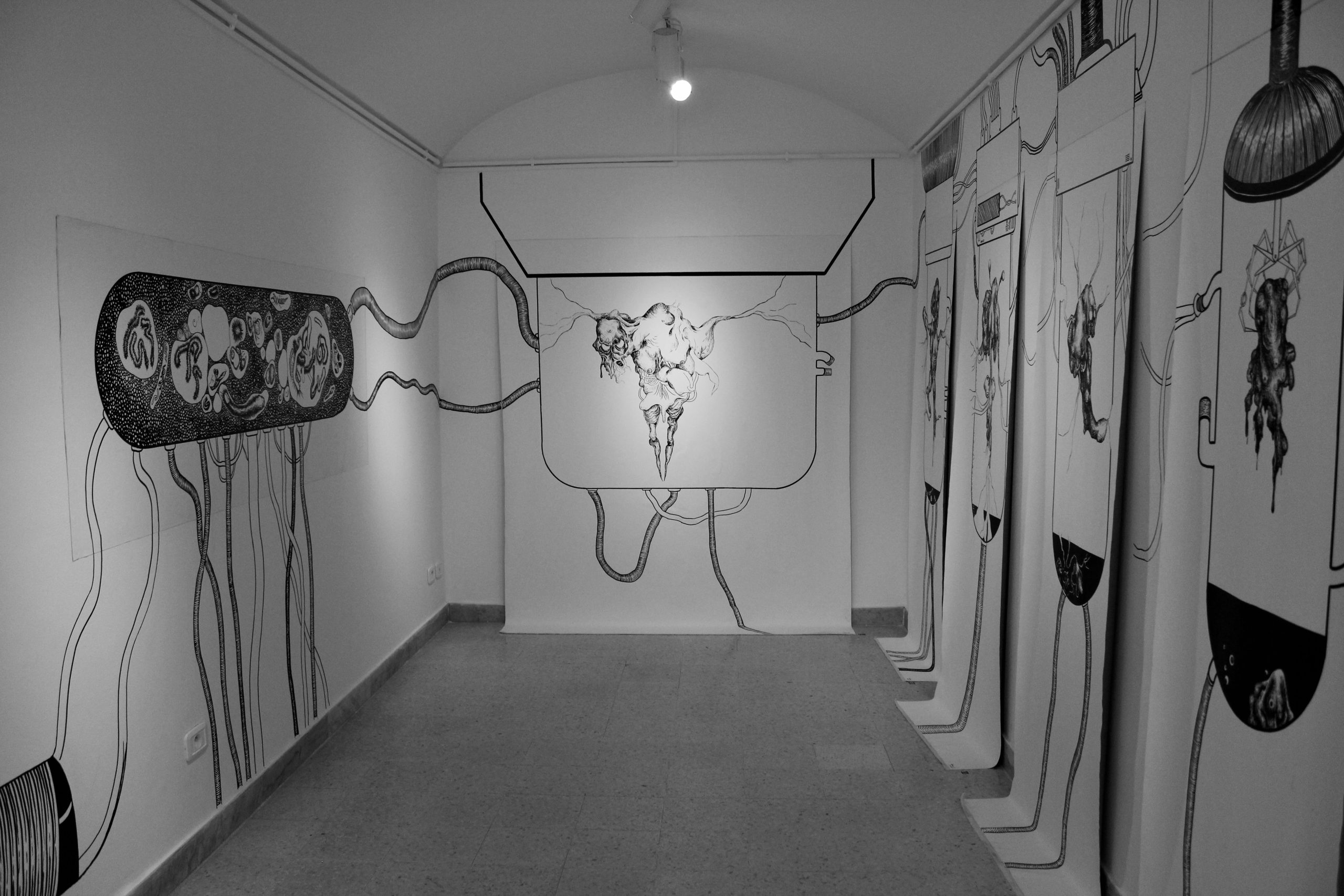 26. Golgotha. Exhibition view. Ink on canvas and walls. A.Gorgi Gallery. 2014. Crédit Intissar Belaid